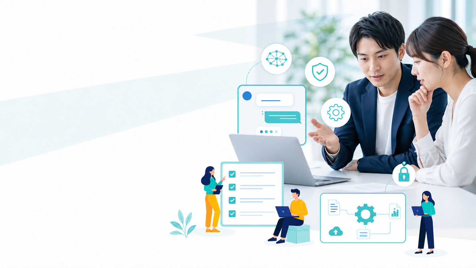 生成AI導入について相談する中小企業の担当者とWakaLaboの支援イメージ